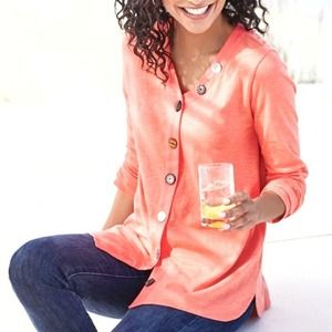 Soft Surroundings Delia Button Top in Coral / Orange Unique Cardigan Size Large